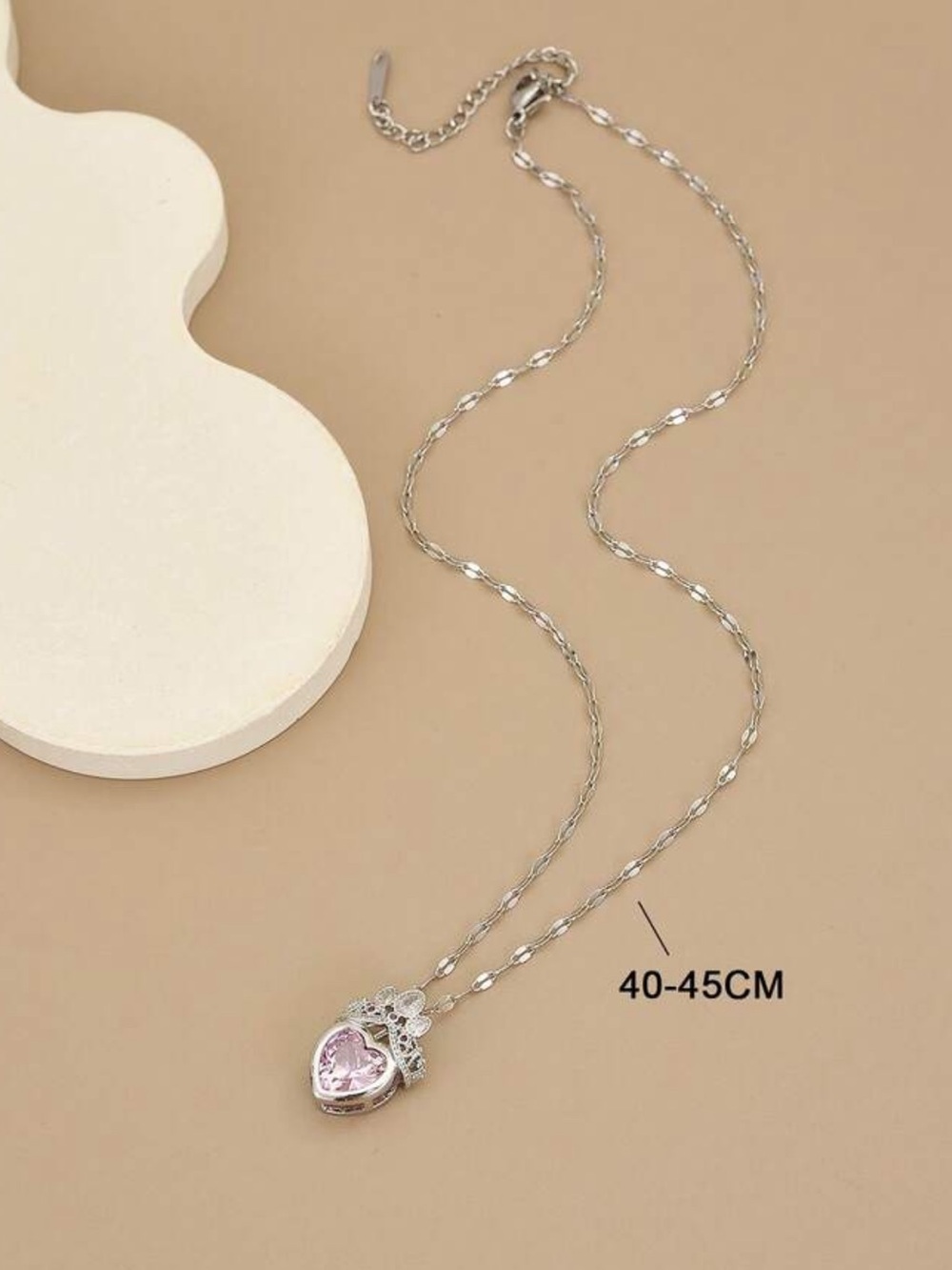 Women’s Silver Stainless Steel Pink Zirconia Adjustable Heart Necklace - NWT - Picture 3 of 3